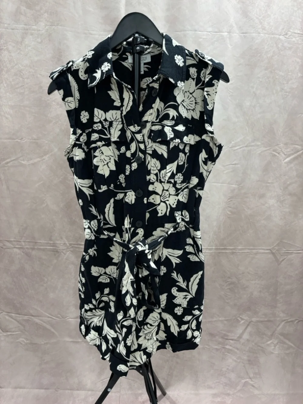 Rachel Zoe Black and White Floral Button Romper